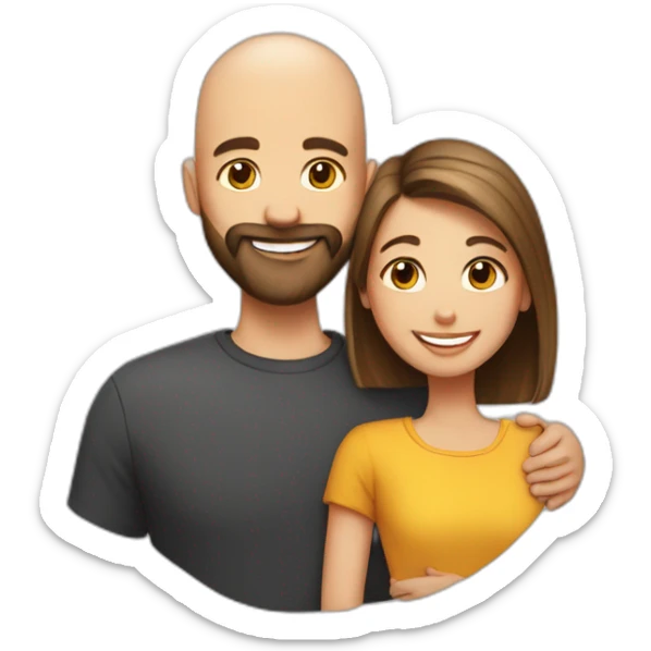 Happy-secret-couple-bald-guy-with-beard-with-boy-haircut-girl-hugging sticker