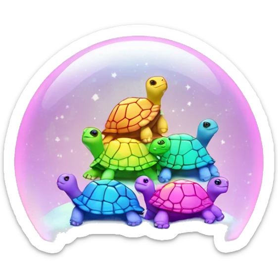 Kawaii rainbow pastel family of turtles in neon snow globe  sticker