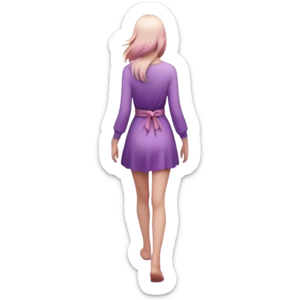 A small figure walks back across a foggy bridge, holding soft pink and purple orbs in each hand—symbolizing compassion and forgiveness. A gentle heart aura trails behind them, showing healing in motion. sticker