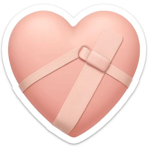 A minimalist pastel illustration of a heart with a small bandage, inspired by the ❤️‍🩹 emoji. Soft pastel colors — dusty pink, blush, baby peach, and cream tones. Gentle lighting, smooth gradients, and a calm, soothing aesthetic. Flat vector style on a light neutral background. sticker
