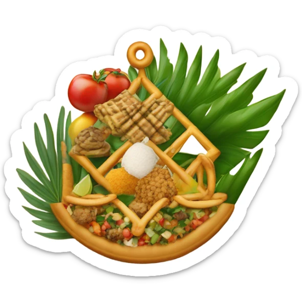 Make me a logo for my restaurant that sells Egyptian Jewish and German food and it’s tropical sticker