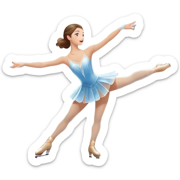 An icon showing a scenic ice rink with figure skater performing elegant moves under soft spotlight beams. Surrounded by audience stands and shimmering ice, the scene reflects harmony, grace, and the magic of figure skating. Transparent background included sticker