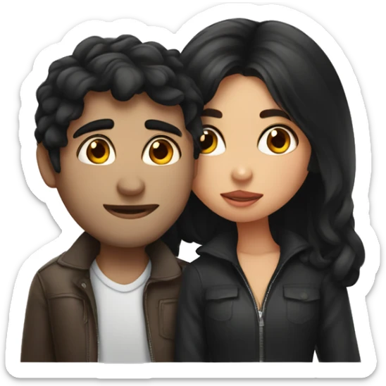 Girl with dark hair kissing guy with dark hair  sticker