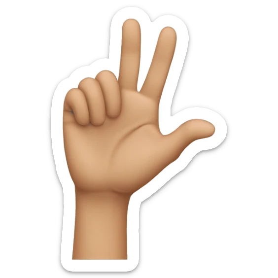 make just a right hand. make the thumb extend out towards the right, and make the pointer finger extend towards the sky. make the remaining fingers curled in. sticker