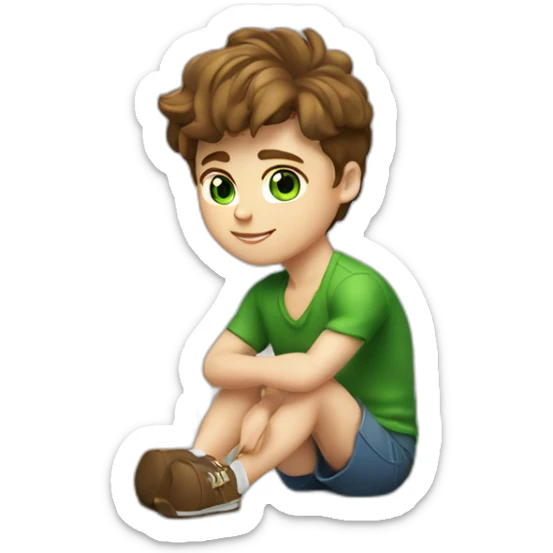Posh-muscle-boy-brown-hair-green-eyes-pearl-necklace-sitting-on-golden-cube sticker