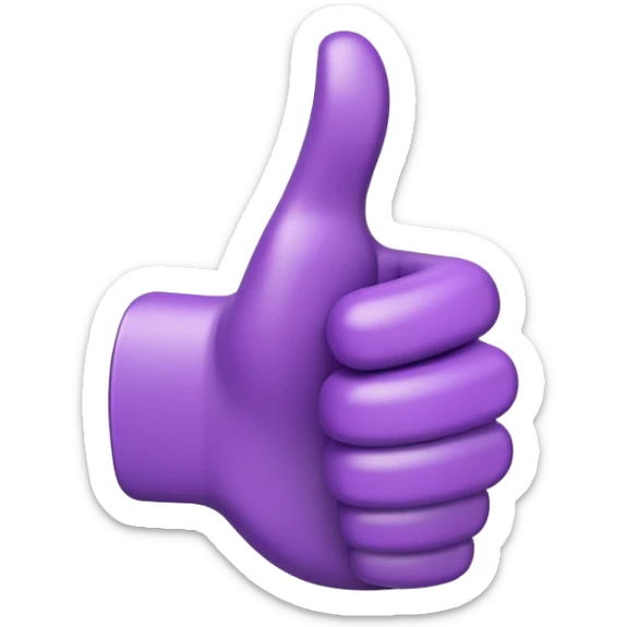 3D emoji of a purple hand showing thumbs up, soft lighting, playful and modern, branded style sticker