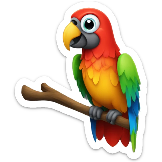 The image features a colorful parrot with blue, green, yellow, red, and orange feathers, perched on a wooden stick, against a black background.






 sticker