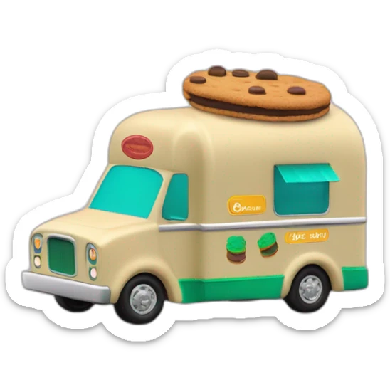Girl scout cookie truck in the shape of a cookie like the oscar mayer weiner mobile in thin mint coloring sticker