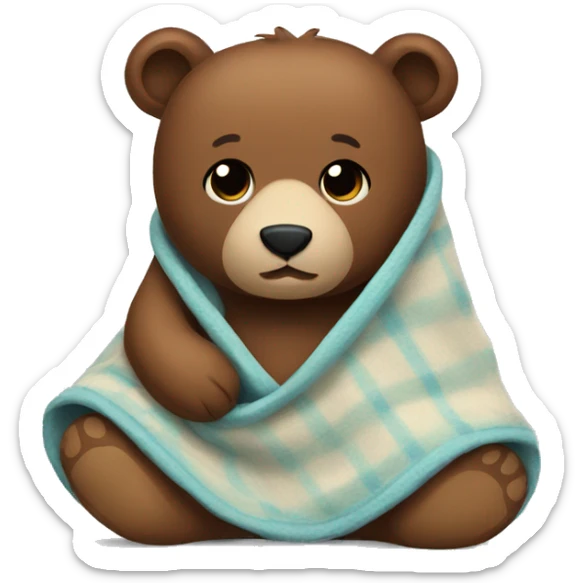 bear cozy in blanket sticker