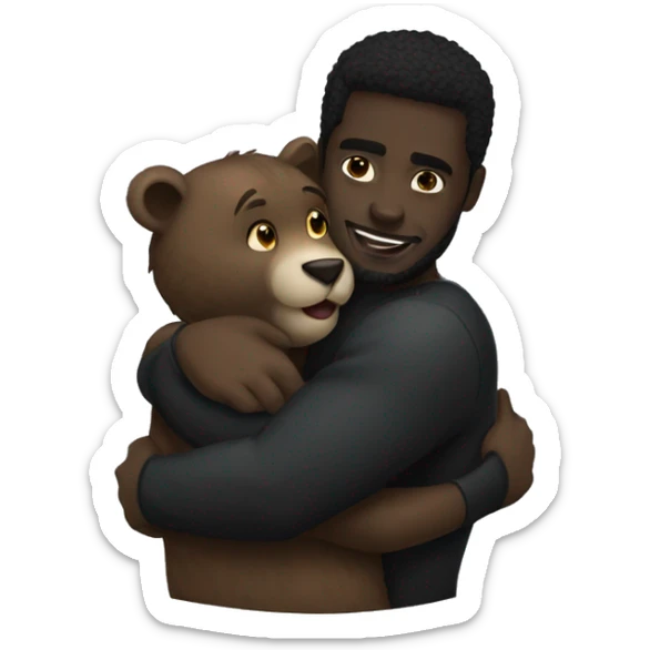 A black male panther hug a female bear. Make a emoji as a couple of them sticker