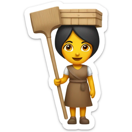 Indian woman wearing a wooden mop bucket on her head sticker