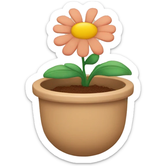 there is a pot in pastel brown colors and there is an indoor flower in it sticker