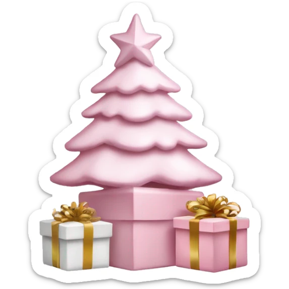 Light pink Christmas gifts under a white Christmas tree  sticker