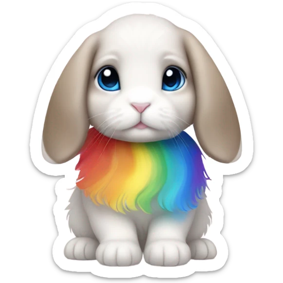 Cute holland lop bunny with big blue eyes wearing rainbow dress sticker
