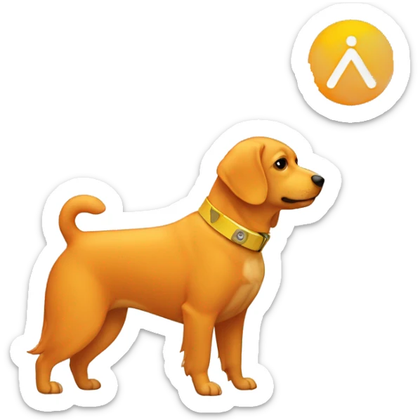 orange dogs with a koin icon on the collar the icon has a yellow background and a white triangle drawn on it sticker