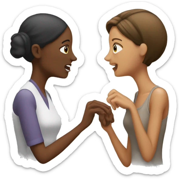 one woman saying something into the ear of another woman closing by hand sticker