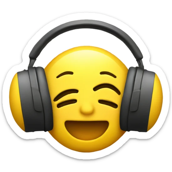 enjoing/happy with closed eyes face emoji (yellow) with headphones listening to music  sticker