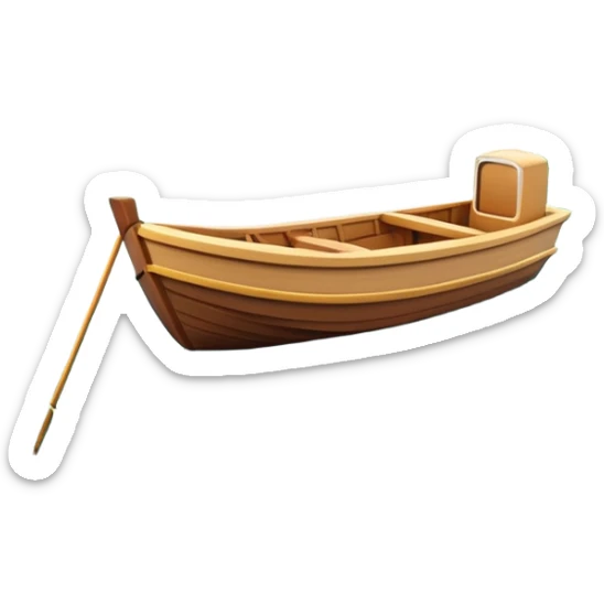 A 3D cartoon small boat floating on estuary water, with nearby reeds and horizon in view, bright lighting, Memoji-style. sticker