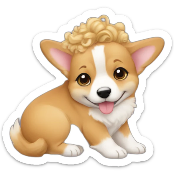 Corgi kissing a baby girl with curly blonde hair sticker