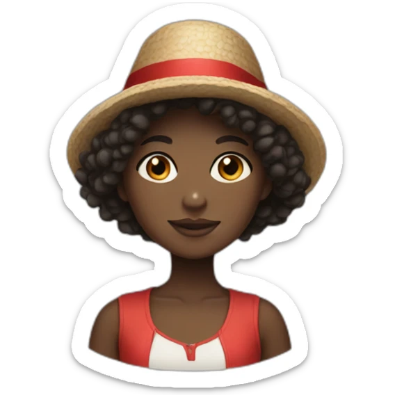A dark-skinned girl with short, curly hair and wearing a Russian hat   sticker