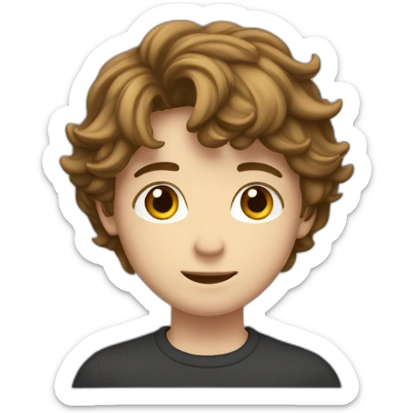 Teenager boy type italian, White skin, with long wavy brown hair (Which go down behind to the nape of the neck), Little bit dezoom sticker