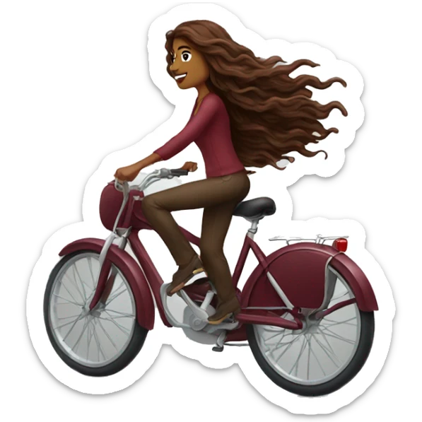 Beautiful burgundy long haired woman riding a bike sticker