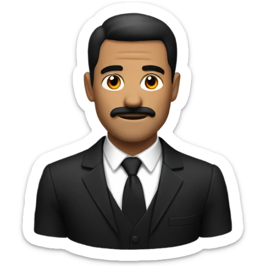 Man with black suit and red band on the arm of it with a black haircut and a short black mustache  sticker
