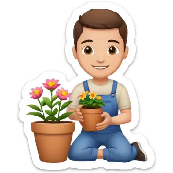 Mozes li mi napraviti emoji muskarca koji kleci i drzi pitar sa cvjecem i samo to nista drugo oko njega sticker