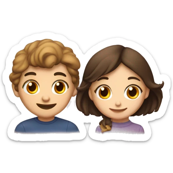 A couple where a guy with a brunette slightly darker than a girl kisses not on the cheek, a girl with a light brunette, smiles sticker