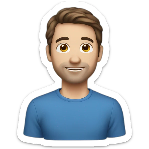 36 years old, French man, short brown hair, no curls, Blue shirt sticker