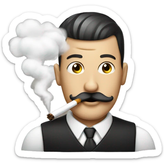 emoji of a man with a moustache and cropped hair smoking a vape sticker