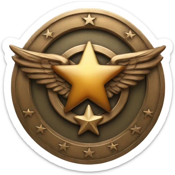 Round Bronze military badge with a star in the center and wings behind sticker