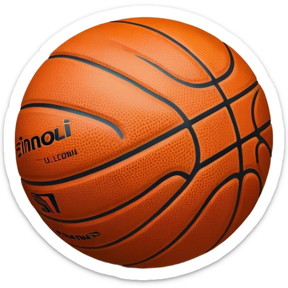 Cinematic Realistic image of a basketball resting on a polished court surface, with finely detailed textures and subtle reflective highlights, evoking a sense of calm before the game’s intensity sticker