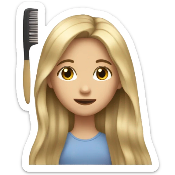A girl with blonde skin combs her long brown hair sticker