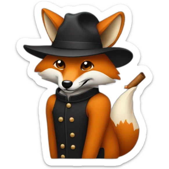 Un renard en costume noir avec une casquette plate avec un un cigare cigare qui fait coucou sticker
