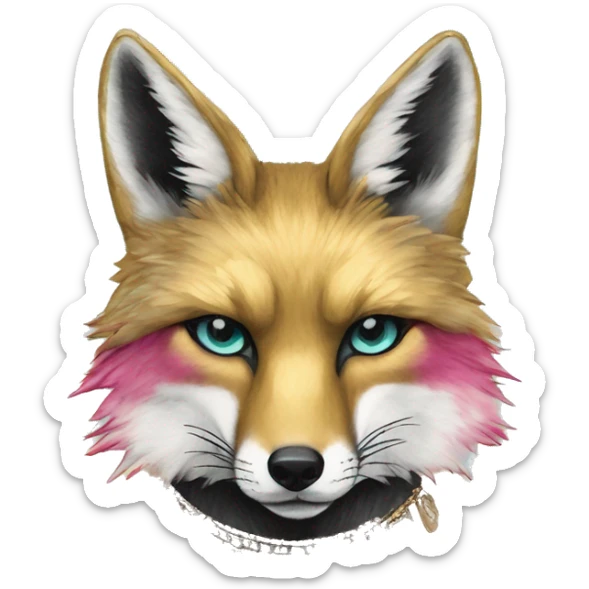 Dark black Beige cyan Pink magenta burgundy maroon cyan beige gray coyote fox black stripes wearing gold jewellery gold piercings gold gilded vintage watercolour tie dye black raven wings sticker