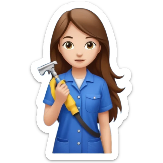 beautiful girl with long brown hair constructing new bathroom area with new shower and amenities  sticker