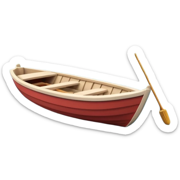 A 3D cartoon small boat floating on estuary water, with nearby reeds and horizon in view, bright lighting, Memoji-style. sticker