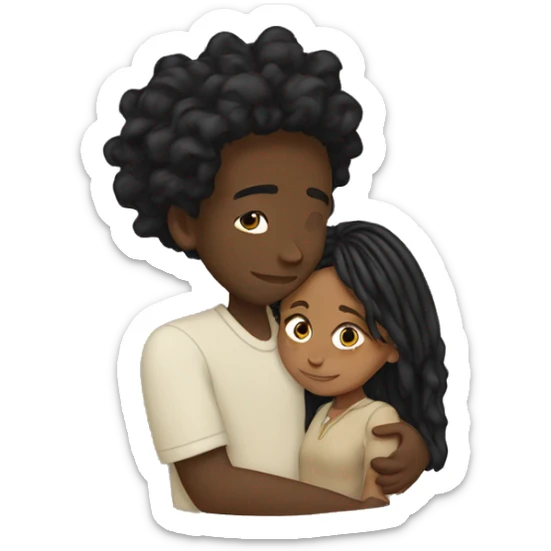 Brown girl with wavy hair hugging black boy who has dreads  sticker