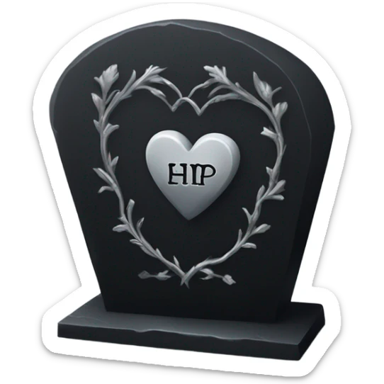a black tombstone with the inscriptions in silver R. i. p. and a silver heart in the center sticker