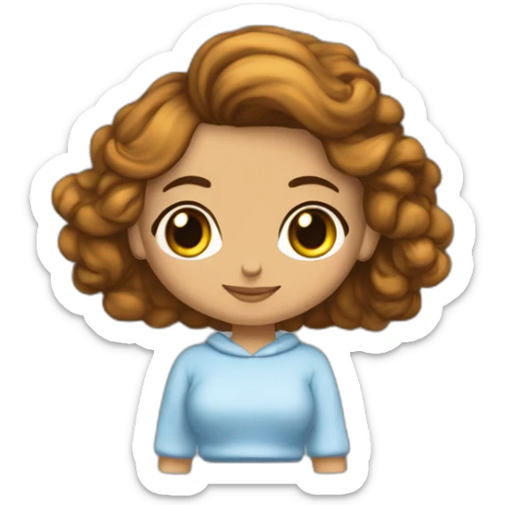 Chica española con pelo castaño falda corta blanca sudadera azul cielo manga larga curpo entero sticker