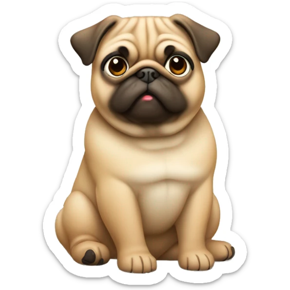 chubby pug dog in light caramel color - full body in sitting position sticker