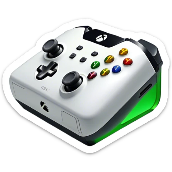 Clash of Clans aesthetic: Cinematic Playful Xbox Series X Console Portrait Emoji, rendered in a 3D vector-style similar to standard emojis with minimal shading and bold, simplified shapes. A compact, distinct form with signature details, softly glowing with a modern gaming energy charm. Simplified yet unmistakably iconic, highly detailed and consistent, glowing with a soft radiance and high shine. Stylized with a touch of next-gen innovation and a soft glowing outline, capturing the essence of a beloved gaming relic with a friendly, playful manner! sticker