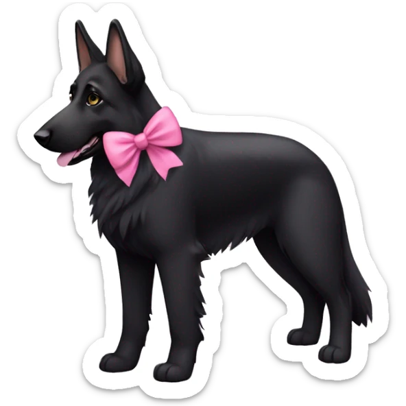 Black German shepherd dog with all black fur and with pink bow in her hair sticker