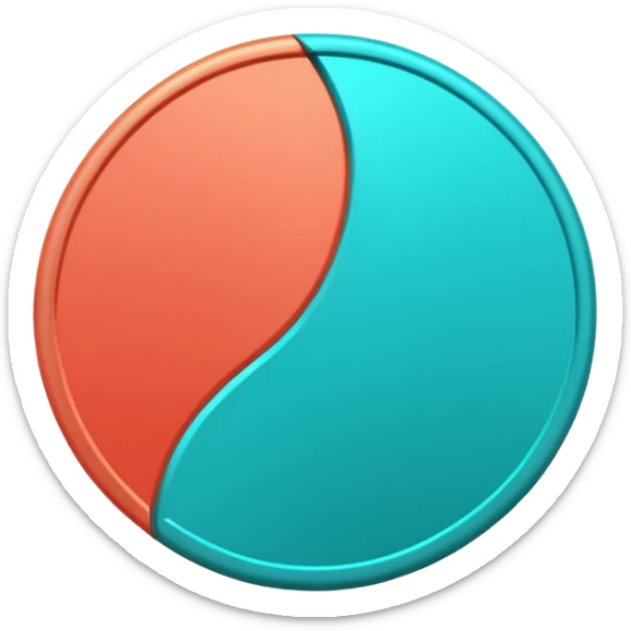 
One  Rotate 55 degree  coin color in in gradient of turquoise, blue, pink, purple, and coral 3d sticker