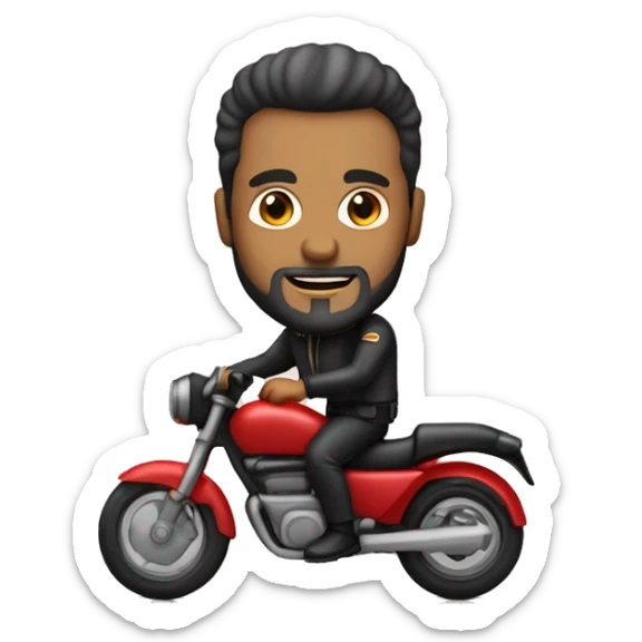 motociclista homem 40 anos, sem barba, meio gordinho, fazendo joia em cima de uma moto sticker