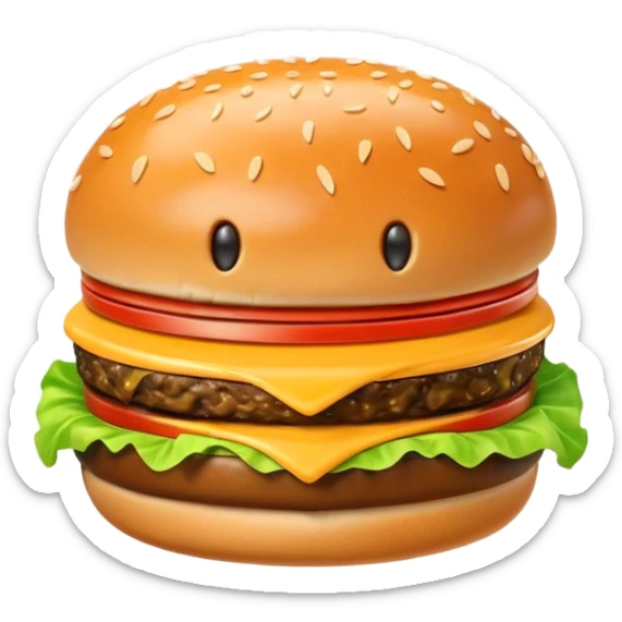 A cute 3D emoji-style letter “A” shaped like a burger, glossy finish, sesame bun forming the top and bottom, melted cheese, lettuce and patty integrated into the letter shape, smooth cartoon design, soft lighting, clean background, high-quality modern emoji look. sticker