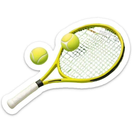 A tennis racket and a ball placed on the ground, with a tennis court in the background. The court lines and net are visible, emphasizing the structure and focus of the sport, creating a dynamic and energetic vibe. sticker