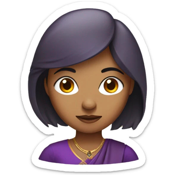Indian woman with purple eyes, brown short hair and circet sticker