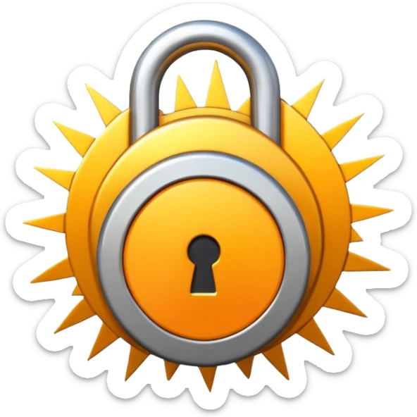 Emoji of a steel padlock snapping shut with a burst of energy lines and a rising sun silhouette behind it, symbolising tunnel vision, discipline, and a decisive new start. Bold minimal icon style, transparent background. sticker